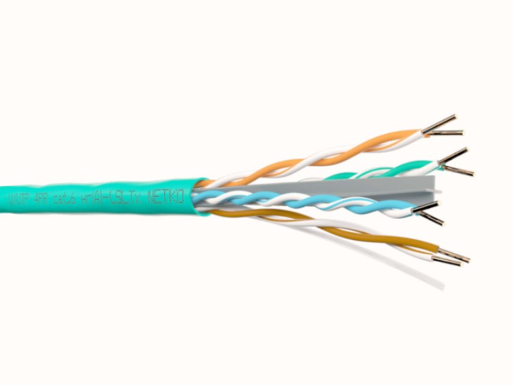 Кабель U/UTP4 cat.6, 4 пары 23 AWG BC, 305м, с крестовиной, нг(А)-LSLTx, зеленый; одножильный, FLUKE TEST, NETKO Expert СКС