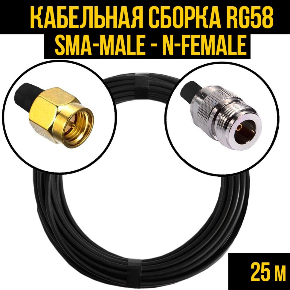 Кабельная сборка RG-58 (SMA-male - N-female), 25 метров