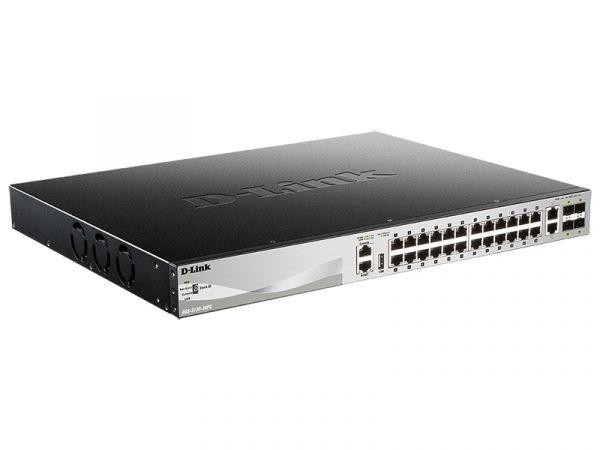 D-Link DGS-3130-30PS/A1A PROJ Управляемый стекируемый1 коммутатор 3 уровня с 24 портами 10/100/1000Base-T, 2 портами 10GBase-T и 4 портами 10GBase-X SFP+ (24 порта с поддержкой PoE (30 Вт)
