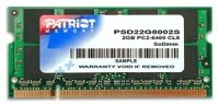 Модуль памяти для ноутбука 2GB PC6400 DDR2 SO PSD22G8002S PATRIOT