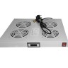 Полка вентиляторная 19", 1U/4 с термостатом, с кабелем, серая Netko