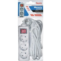 BURO Сетевой фильтр 3 розетки (300SL-5-G), 5м, серый (пакет ПЭ) {1087166}