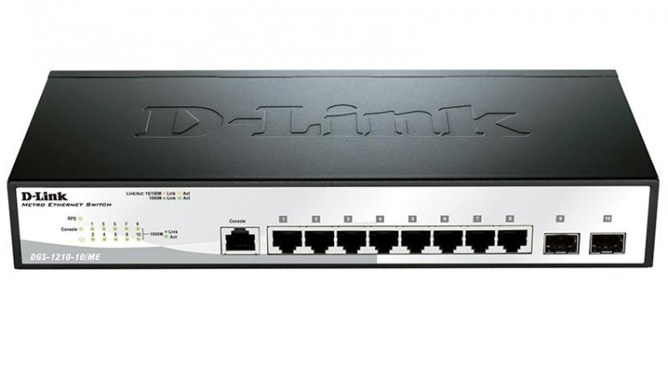 DGS-1210-10/ME/A1A D-Link коммутатор 2 уровня с 8 портами 10/100/1000Base-T и 2 портами 1000Base-X SFP 