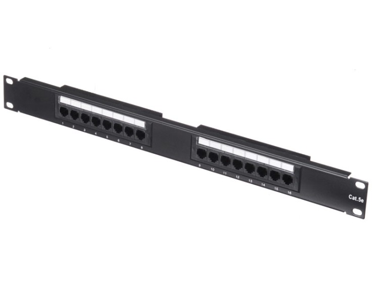 Патч-панель UTP, 19", 16 портов RJ45, cat.5е, 1U, Dual Type, "L"