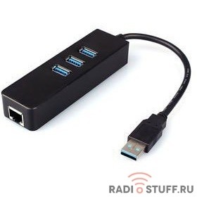 ORIENT JK-340, USB 3.0 HUB 3 Ports + Gigabit Ethernet Adapter, RTS5140 + RTL8153 chipset, RJ45 10/100/1000 Мбит/с, черный (30028)