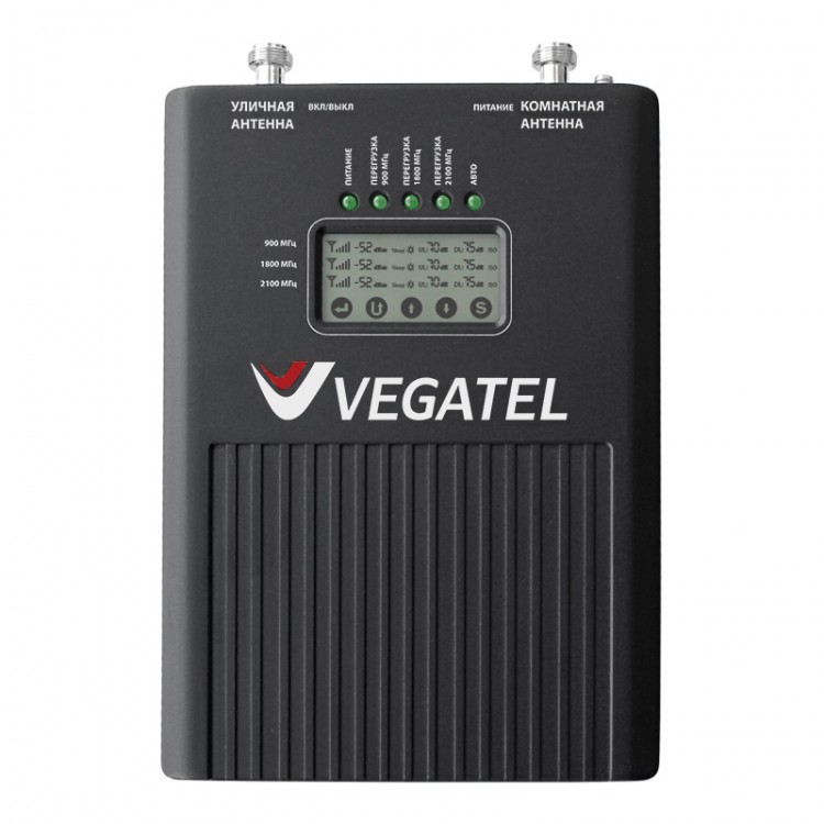 Репитер Vegatel VT3-900E/1800/2100 (LED), 2G/GSM/EGSM/4G/LTE/3G/UMTS, усиление 75 дБ