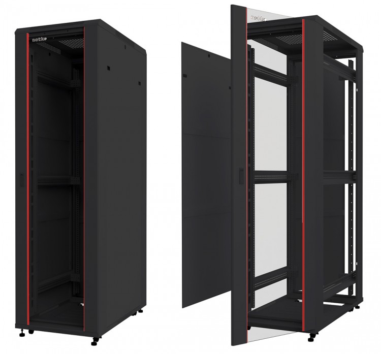 Шкаф напольный, 47U, серия T2(A2), (800х1000х2277мм), передняя дверь стекло, разобранный (упакован в 3 коробки), черный, Netko