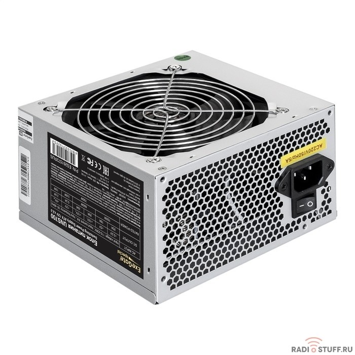 Exegate ES261572RUS-PC Блок питания 700W ExeGate UNS700 (ATX, PC, 12cm fan, 24pin, 4pin, PCIe, 3xSATA, 2xIDE, кабель 220V в комплекте)