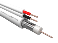 Кабель коаксиальный Netko RG-59U, 75 Ом (CCA, оплетка 32 нити AL) + кабель питания 2x0.75мм2 (CCA, многожильный), аналог КВОС, белый (100м)