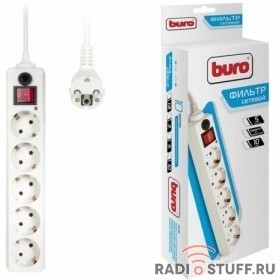 BURO Сетевой фильтр, 5 розеток, 10 метров, (500SH-10-W), белый (коробка) {992302}