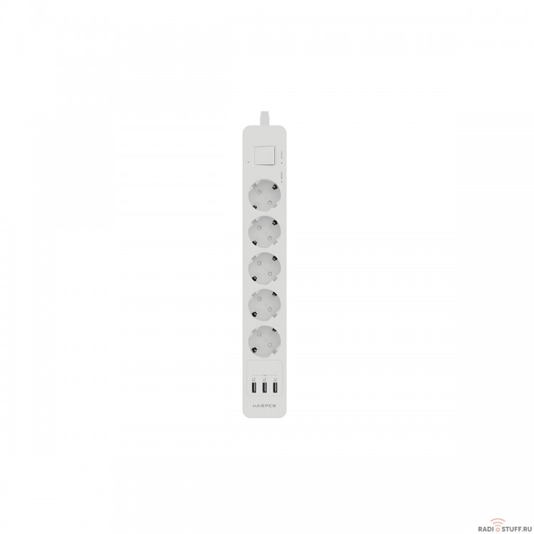 Harper Сетевой фильтр с USB зарядкой UCH-560 White (5 роз.,3м.,3 x USB 2.4A (max 3.4A), 4000W) {H00003014}