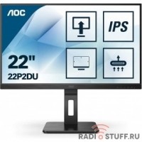 LCD AOC 21.5'' 22P2DU Черный {IPS 1920х1080 75Hz 250cd 8bit 178/178 1000:1 4ms D-Sub DVI HDMI1.4 AudioOut 2x2W 4xUSB3.2 FlickerFree Pivot Tilt Swivel VESA}
