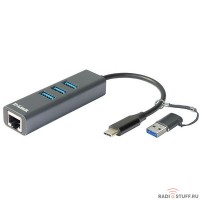 D-Link DUB-2332/A1A Сетевой адаптер Gigabit Ethernet / USB Type-C с 3 портами USB 3.0 и переходником USB Type-C / USB Type-A