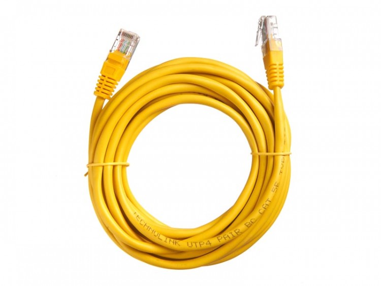Патч-корд Technolink UTP4 cat 5e, 5,0м, ВС, LSZH, желтый, литой коннектор