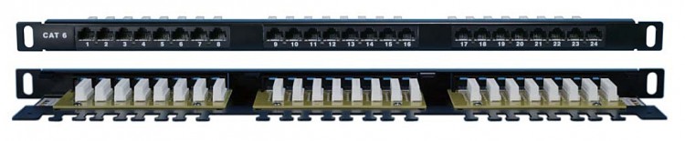 Патч-панель высокой плотности 19", 0.5U, 24 порта, cat.6e, Dual Type, Hyperline